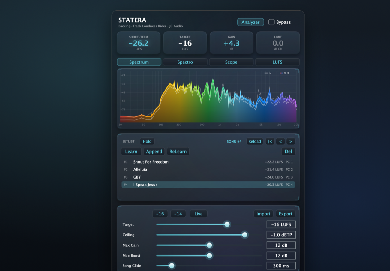 Statera backing-track loudness rider interface